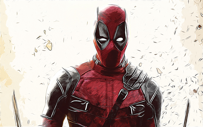Deadpool, 4k, vecteur de l&#39;art, Deadpool dessin, art cr&#233;atif, Deadpool art, dessin vectoriel, dessins abstraits, dessins de super-h&#233;ros, super-h&#233;ros Deadpool