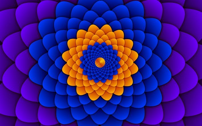 Fleur abstraite, illusion d&#39;optique, fleur bleue, volume