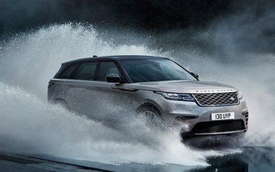 Range Rover Velar, 4K, 2017 cars, SUVs, Land Rover, splashing water, Range Rover