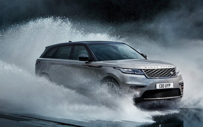 Range Rover Velares, 4K de 2017, coches, Suv, Land Rover, salpicaduras de agua, Range Rover