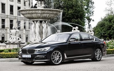 BMW 7-Series, G11, 2017 cars, luxury cars, fountains, BMW