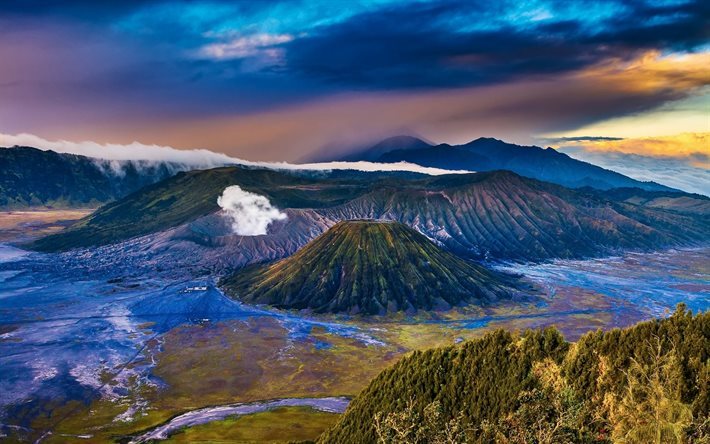 Java Adası, volkanlar, dağlar, Bromo, Endonezya