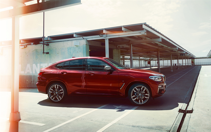 BMW X4, 2018, M40i, 4k, esterno, vista laterale, rosso X4, sport crossover, auto nuove, BMW