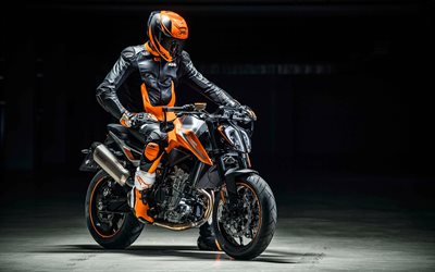 KTM 790 Duc, 2018, 4k, nouvelle moto, orange sportive, KTM