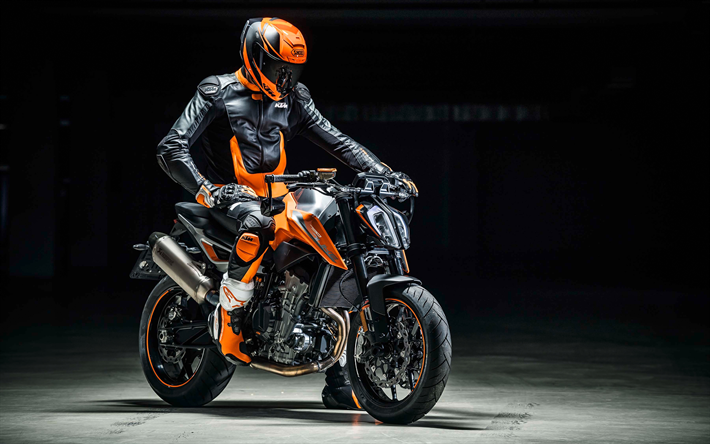 KTM 790 Duque, 2018, 4k, a nova moto, laranja sportbike, KTM