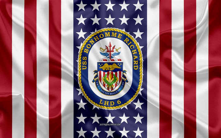 USS Bonhomme Richard USS Bonhomme Richard Amblemi, 6 DG, Amerikan Bayrağı, ABD Deniz Kuvvetleri, ABD, USS Bonhomme Richard Rozet, ABD savaş gemisi, Amblemi