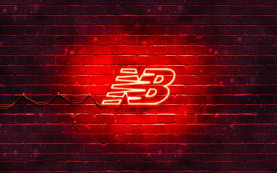 new balance red-logo, 4k, red brickwall -, new balance-logo, marken, new balance neon-logo, new balance