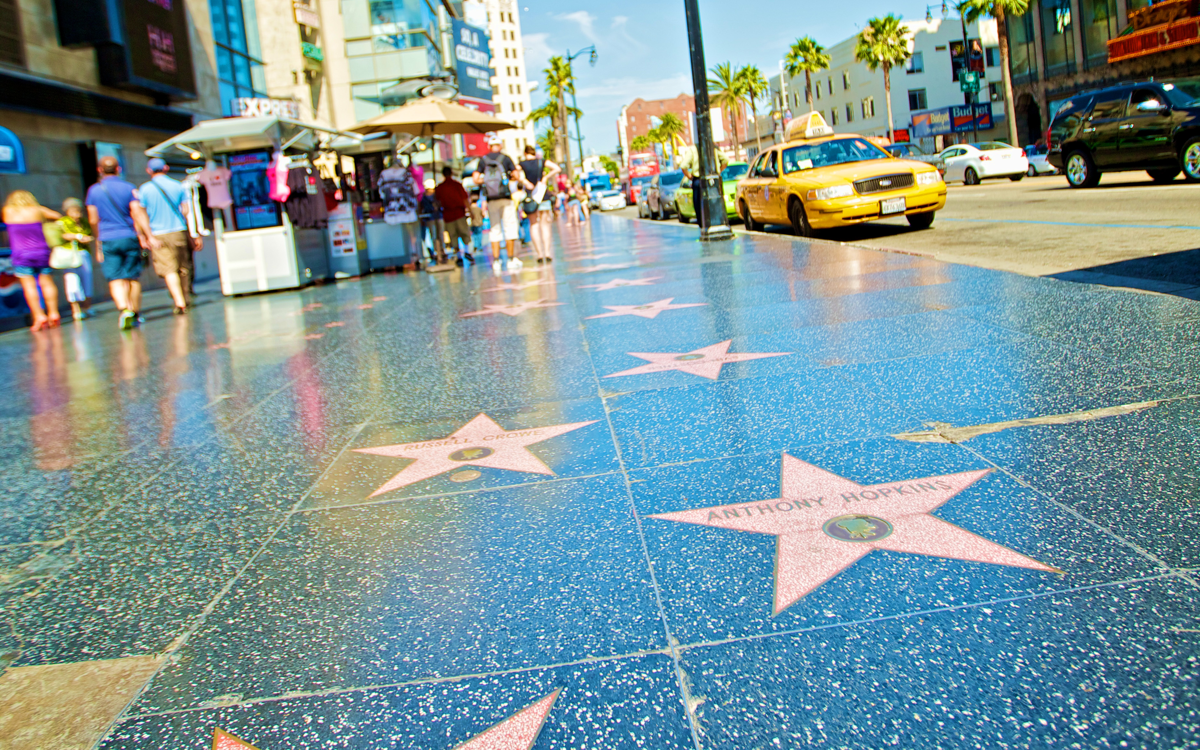 Hollywood Walk of Fame, 4k, Stars Alley, Hollywood, street, american cities...