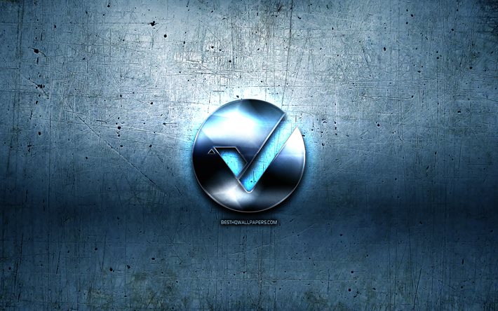 Vertcoin金属のロゴ, グランジ, cryptocurrency, 青色の金属の背景, Vertcoin, 創造, Vertcoinロゴ