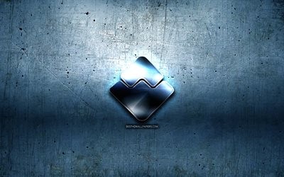 Waves Platform metal logo, grunge, cryptocurrency, blue metal background, Waves Platform, creative, Waves Platform logo