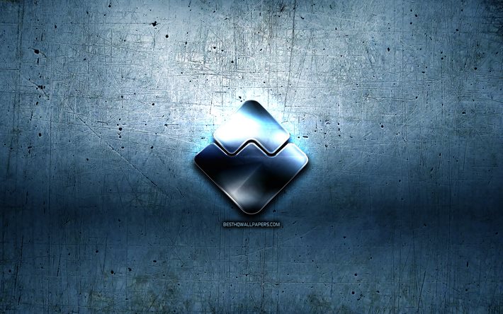wellen-plattform-metall-logo, grunge, kryptogeld, blau metall-hintergrund -, wellen-plattform -, kreativ -, wellen-plattform-logo