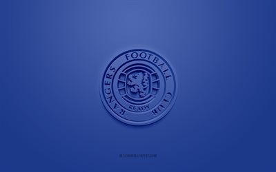Rangers FC, creative 3D logo, blue background, 3d emblem, Scottish football club, Scottish Premiership, Glasgow, Scotland, 3d art, football, Rangers FC 3d logo