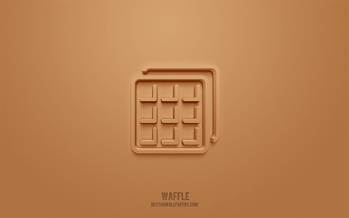 Icona 3d waffle, sfondo bianco, simboli 3d, waffle, icone di cottura, icone 3d, segno waffle, icone 3d del cibo