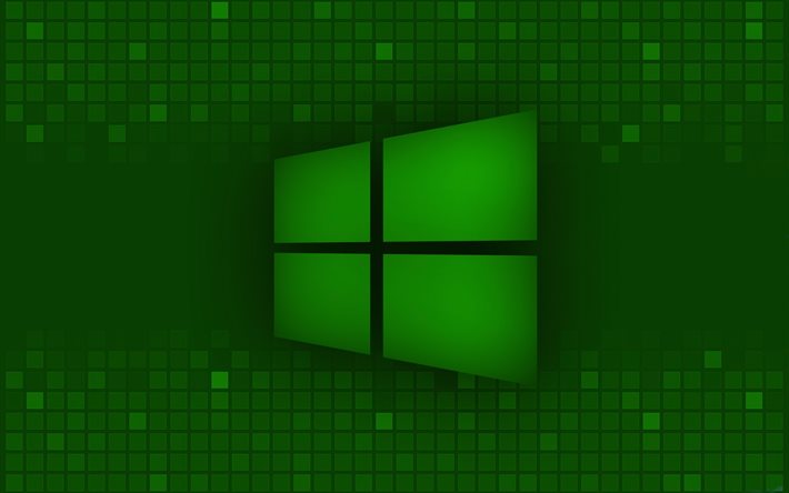 緑のWindows10ロゴ, 緑の抽象的な背景, Windowsロゴ, Windowsエンブレム, Microsoft Windows 10, 創造的な緑の背景, Windows
