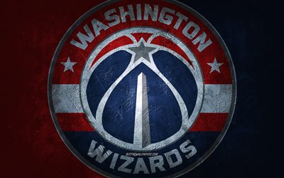 Washington Wizards, American basketball team, blue red stone background, Washington Wizards logo, grunge art, NBA, basketball, USA, Washington Wizards emblem