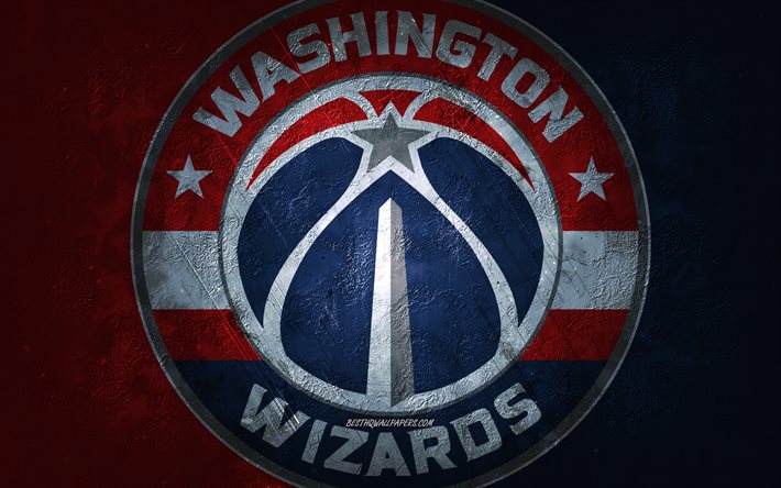 Washington Wizards, Amerikan basketbol takımı, mavi kırmızı taş arka plan, Washington Wizards logosu, grunge sanat, NBA, basketbol, ABD, Washington Wizards amblemi