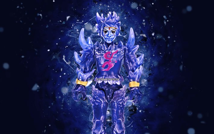 Kristal Tanrı Crystello, 4K, mavi neon ışıklar, Roblox, fan sanatı, Roblox karakterleri, Crystello the Crystal God Roblox