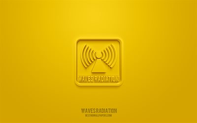 Waves radiation 3d icon, yellow background, 3d symbols, Waves radiation, Warning icons, 3d icons, Waves radiation sign, Warning 3d icons, yellow warning signs