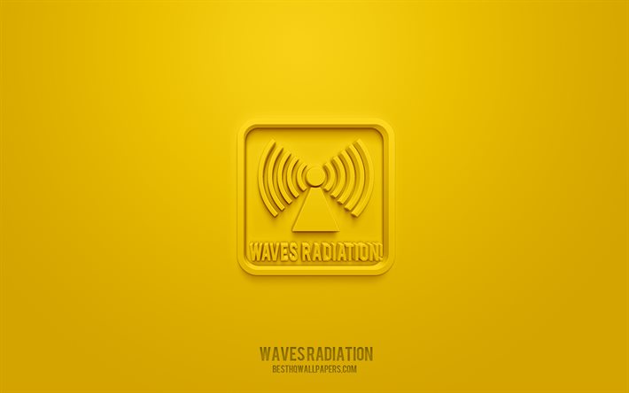 Waves radiation 3d icon, yellow background, 3d symbols, Waves radiation, Warning icons, 3d icons, Waves radiation sign, Warning 3d icons, yellow warning signs
