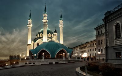 Kul Sharif Mosque, Kazan, Tatarstan, Kazan Kremlin, evening, sunset, mosque, Russian Federation