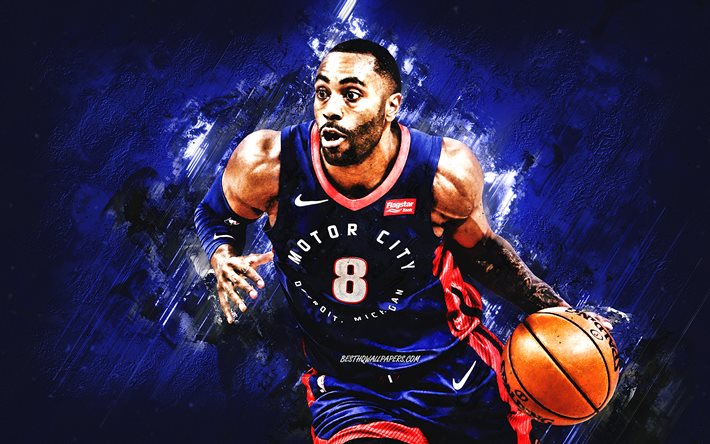 Wayne Ellington, Detroit Pistons, NBA, American basketball player, blue stone background, USA, basketball