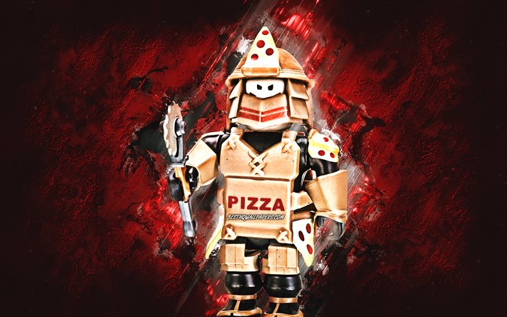 Loyal Pizza Warrior, Roblox, fundo de pedra vermelha, personagens Roblox, Loyal Pizza Warrior Roblox