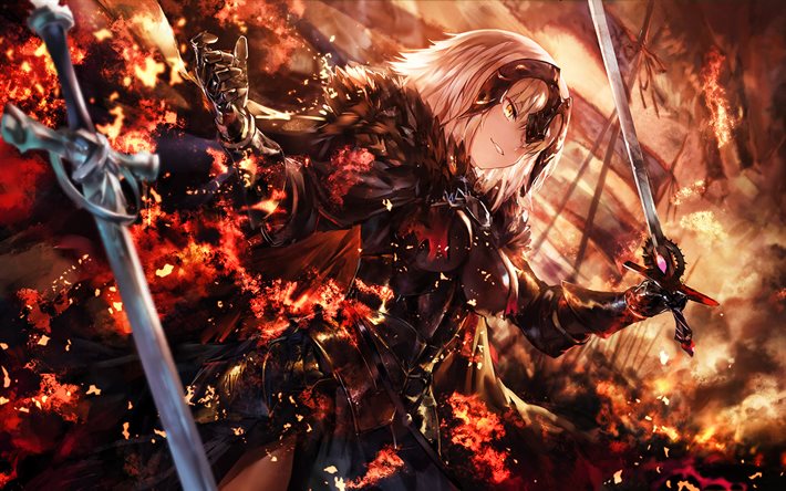 Joan of Arc, fire flames, TYPE-MOON, Fate Grand Order, battle, manga, Jeanne d Arc, Alter, Fate Apocrypha, Fate Series
