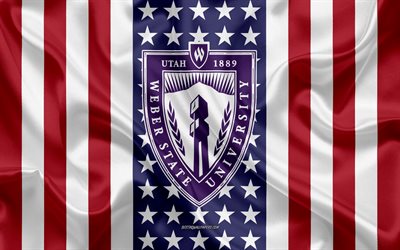 Emblema della Weber State University, bandiera americana, logo della Weber State University, Ogden, Utah, USA, Weber State University