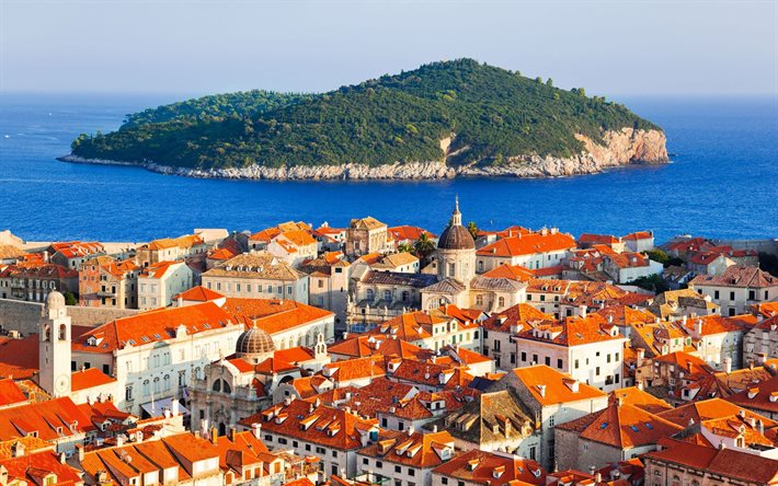 Dubrovnik, mar Adri&#225;tico, noite, p&#244;r do sol, resorts da Cro&#225;cia, paisagem urbana de Dubrovnik, Cro&#225;cia