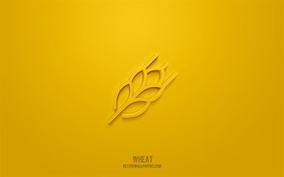Wheat 3d icon, yellow background, 3d symbols, Wheat, Food icons, 3d icons, Wheat sign, Food 3d icons