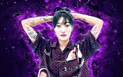 Peggy Gou, 4k, luzes de n&#233;on violeta, estrelas da m&#250;sica, DJs sul-coreanos, celebridade sul-coreana, Peggy Gou 4K