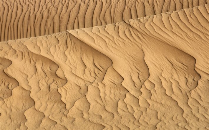 texture di sabbia, macro, dune di sabbia, sfondo ondulato di sabbia, sfondi di sabbia