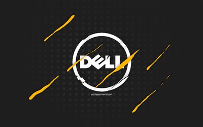 Dell logo, black creative background, Dell round line background, Dell, creative art, Dell round emblem, Dell round white logo