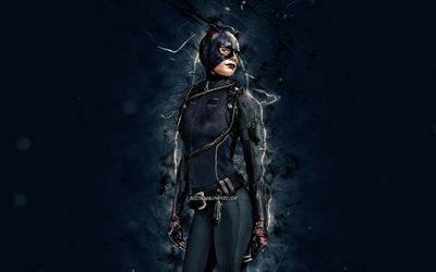 Catwoman, 4k, luci al neon bianche, supereroi, DC Comics, Catwoman 4K