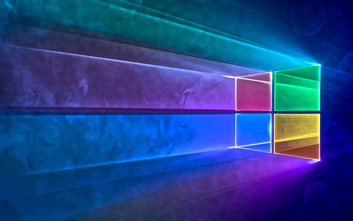 Windows10の抽象的なロゴ, 4k, 青い背景, creative クリエイティブ, Microsoft Windows 10, オペレーティングシステム, Windows10のカラフルなロゴ