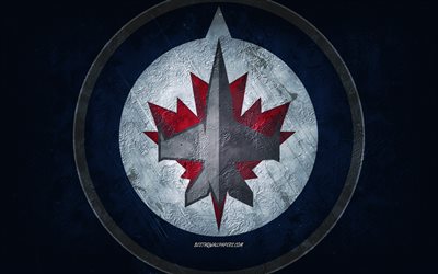Winnipeg Jets, Canadian hockey team, blue stone background, Winnipeg Jets logo, grunge art, NHL, hockey, Canada, USA, Winnipeg Jets emblem