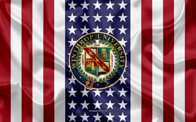 Winthrop University Emblem, American Flag, Winthrop University logo, Rock Hill, South Carolina, USA, Winthrop University