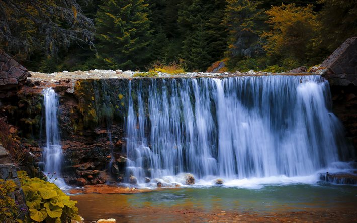 vattenfall, berg flod, skog, vackra vattenfall, flod, berg