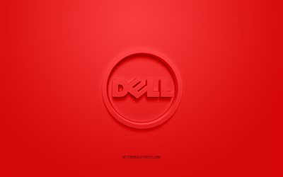 Logotipo redondo da Dell, fundo vermelho, logotipo 3D da Dell, arte 3D, Dell, logotipo das marcas, logotipo da Dell, logotipo 3D da Dell vermelho