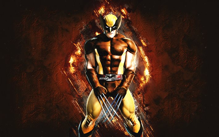Wolverine, James Howlett, Logan, Weapon X, X-Men, karakt&#228;rer, brun sten bakgrund, superhj&#228;ltar