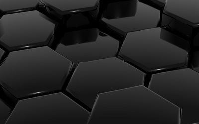 3d black honeycomb, 3d background, black hexagons background, black honeycomb background, glass black honeycomb texture