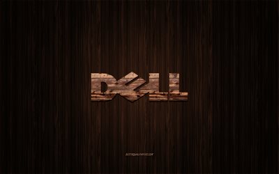 Logotipo da Dell em madeira, textura de madeira, logotipo da Dell, fundo de madeira, Dell, arte criativa, emblema da Dell