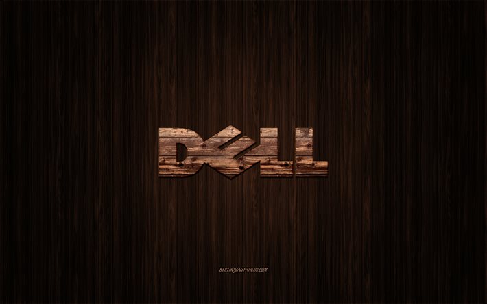 Dell ahşap logosu, ahşap doku, Dell logosu, ahşap arka plan, Dell, yaratıcı sanat, Dell amblemi