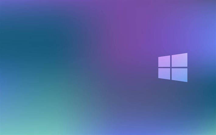 Windows logo, blue background, Windows 10, blue blur background, Windows, Windows white logo