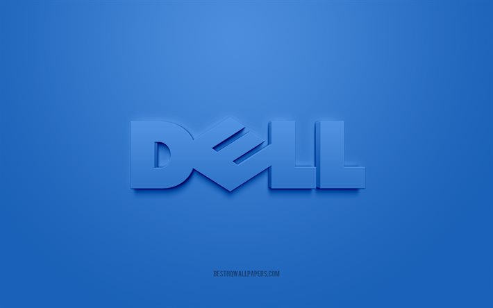 デルのロゴ, 青い背景, デルの3Dロゴ, 3Dアート, デル, ブランドロゴ, 青の3Dデルロゴ