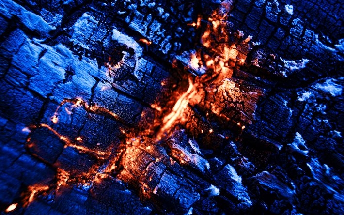 charbons ardents, 4k, macro, textures de charbons, bois qui couve, fond avec des charbons