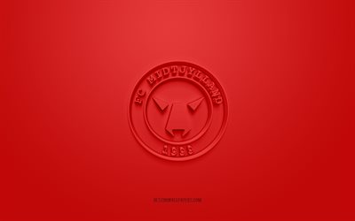 FC Midtjylland, logo 3D creativo, sfondo rosso, emblema 3d, squadra di calcio danese, Superliga danese, Herning, Danimarca, arte 3d, calcio, logo 3d FC Midtjylland