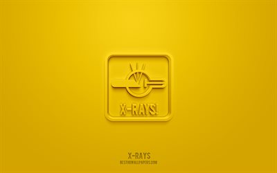 X-Rays 3d icon, yellow background, 3d symbols, X-Rays, Warning icons, 3d icons, X-Rays sign, Warning 3d icons, yellow warning signs