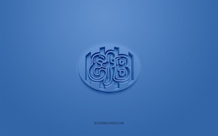 Esbjerg FB, logo 3D cr&#233;atif, fond bleu, embl&#232;me 3d, club de football danois, Superliga danoise, Esbjerg, Danemark, art 3d, football, logo 3d Esbjerg FB