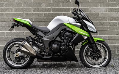 Kawasaki Z1000, 2021, vista lateral, exterior, verde cinza Z1000, motocicletas japonesas, Kawasaki